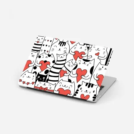 Sticker pour ordinateur portable motif chats et cœurs mignons – Wallnifity®