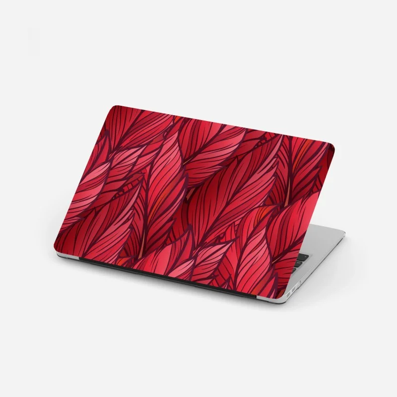 Sticker pour ordinateur portable motif de grandes feuilles rouges stylisées – Wallnifity®