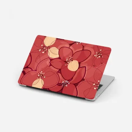 Sticker pour ordinateur portable motif floral rouge et crème – Wallnifity®