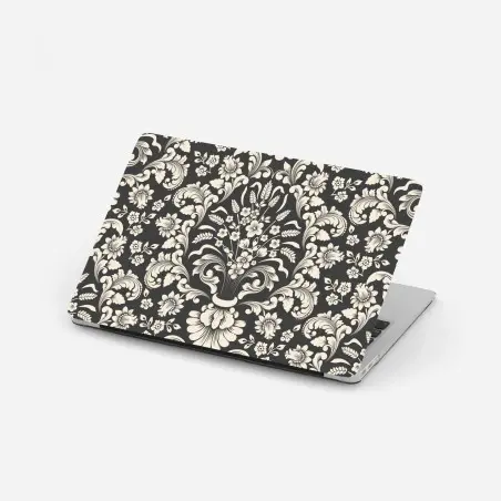 Sticker pour ordinateur portable motif floral baroque élégant noir et crème – Wallnifity®