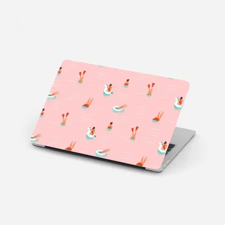 Sticker pour ordinateur portable motif estival licorne et nageuses sur fond rose – Wallnifity®
