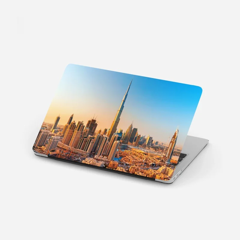 Sticker pour ordinateur portable paysage urbain de Dubaï au coucher de soleil – Wallnifity®