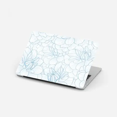 Sticker pour ordinateur portable motif floral délicat en esquisse bleue – Wallnifity®