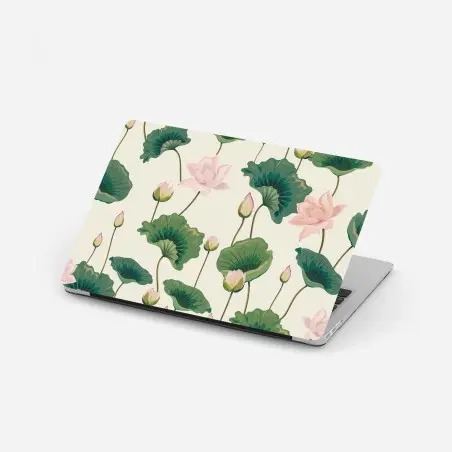 Sticker pour ordinateur portable motif élégant de lotus et feuilles vertes – Wallnifity®