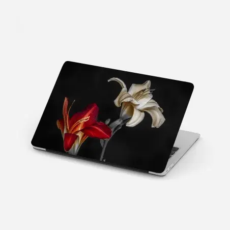 Sticker pour ordinateur portable duo de lys rouge et ivoire sur fond noir – Wallnifity®
