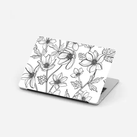 Sticker pour ordinateur portable motif floral délicat en noir et blanc – Wallnifity®