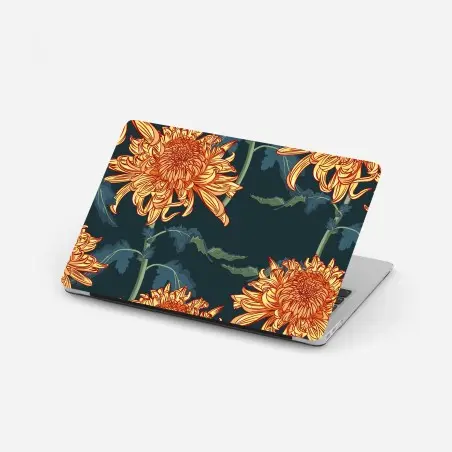 Sticker pour ordinateur portable fleurs de chrysanthèmes orange sur fond bleu profond – Wallnifity®