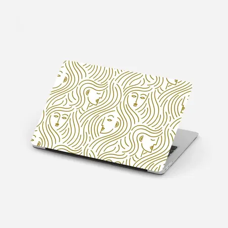 Sticker pour ordinateur portable motif de visages dorés aux cheveux ondulés – Wallnifity®