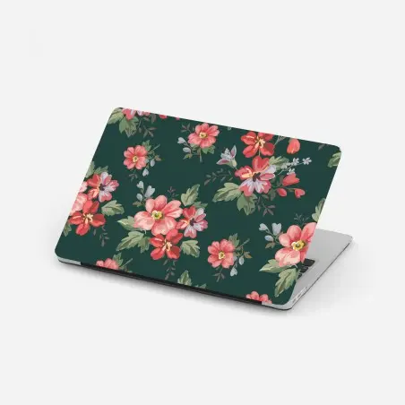 Sticker pour ordinateur portable motif floral romantique sur fond vert profond – Wallnifity®
