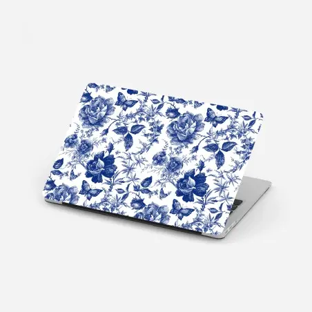 Sticker pour ordinateur portable motif floral bleu classique et raffiné – Wallnifity®