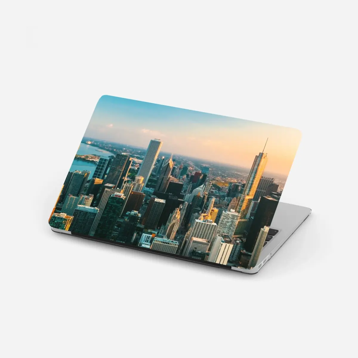 Sticker pour ordinateur portable panorama urbain de Chicago au coucher du soleil – Wallnifity®