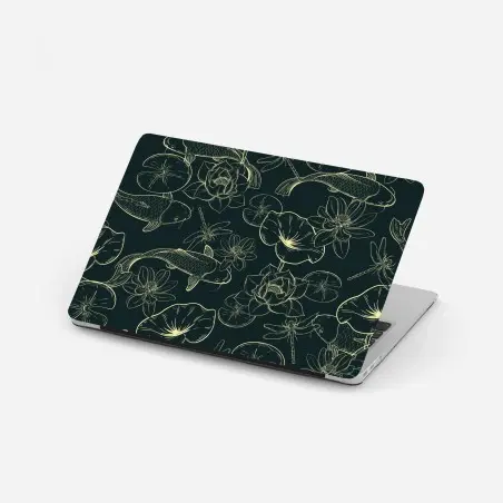 Sticker pour ordinateur portable motif carpes koi et nénuphars, illustration élégante – Wallnifity®