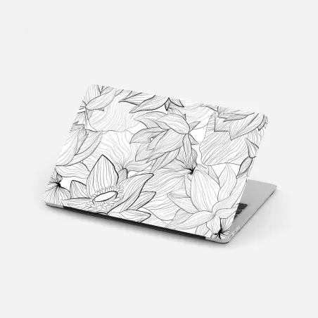 Sticker pour ordinateur portable motif floral linéaire noir et blanc – Wallnifity®