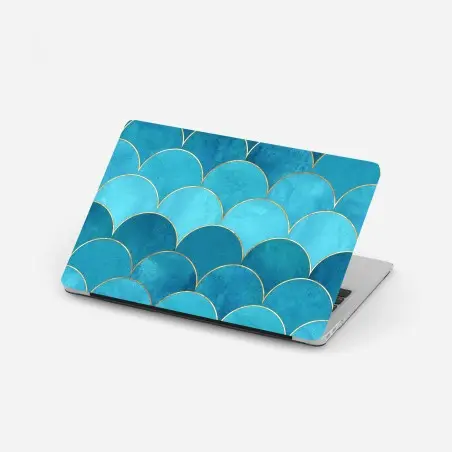 Sticker pour ordinateur portable motif d'écailles bleues avec liserés dorés – Wallnifity®