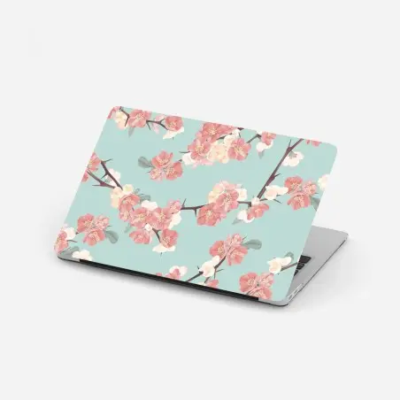 Sticker pour ordinateur portable motif floral délicat aux fleurs roses et fond turquoise – Wallnifity®