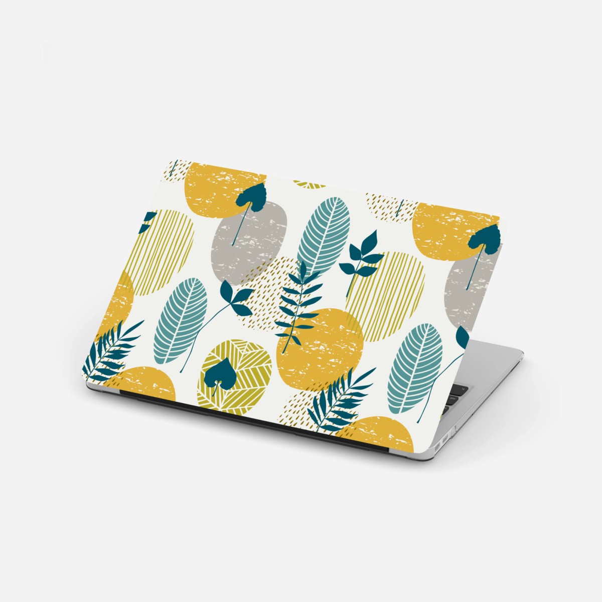 Sticker pour ordinateur portable motif botanique graphique aux cercles moutarde et sarcelle – Wallnifity®