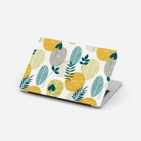 Sticker pour ordinateur portable motif botanique graphique aux cercles moutarde et sarcelle – Wallnifity®