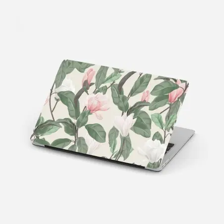 Sticker pour ordinateur portable motif magnolia pastel sur fond beige – Wallnifity®