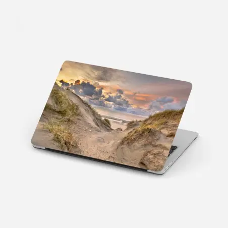 Sticker pour ordinateur portable coucher de soleil sur les dunes de Zélande – Wallnifity®