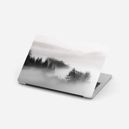 Sticker pour ordinateur portable forêt embrumée en noir et blanc – Wallnifity®