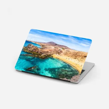 Sticker pour ordinateur portable vue panoramique de la côte turquoise de Papagayo, Lanzarote – Wallnifity®
