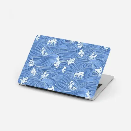 Sticker pour ordinateur portable motif de vagues stylisées bleu océan – Wallnifity®