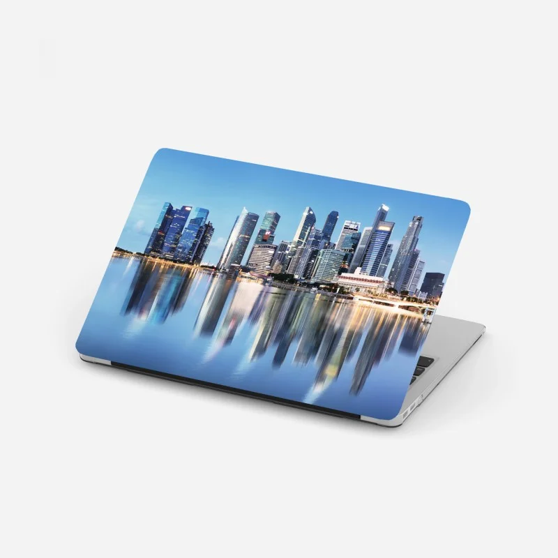 Sticker pour ordinateur portable panorama urbain de Singapour au crépuscule – Wallnifity®