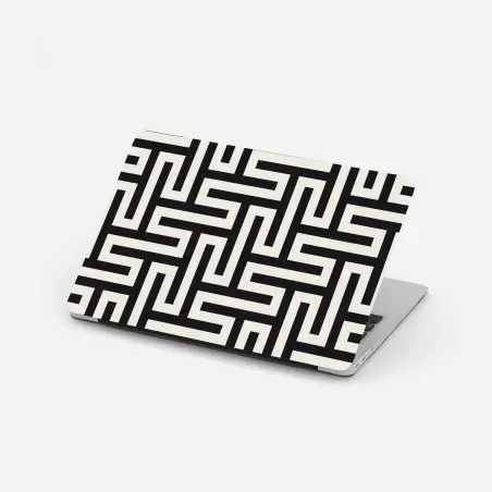 Sticker pour ordinateur portable motif labyrinthe géométrique noir et beige – Wallnifity®