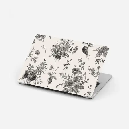 Sticker pour ordinateur portable motif floral automnal en noir et blanc – Wallnifity®