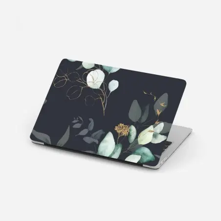Sticker pour ordinateur portable motif eucalyptus doré sur fond anthracite – Wallnifity®