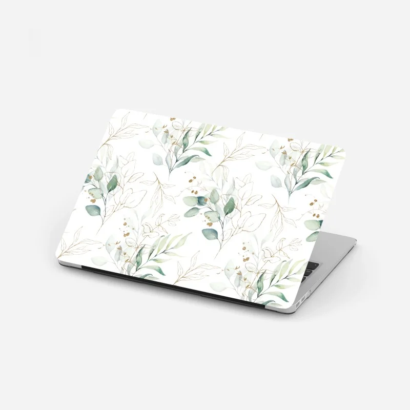 Sticker pour ordinateur portable motif botanique aquarelle vert et doré – Wallnifity®