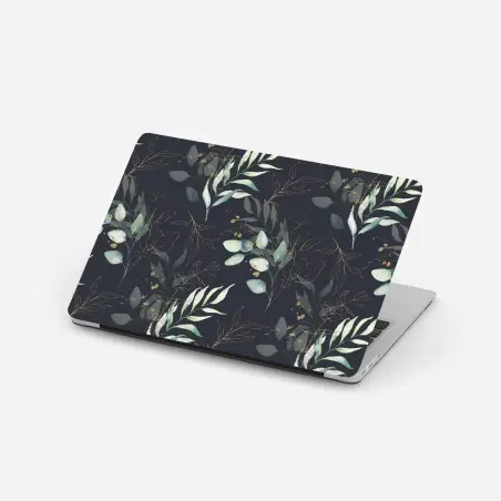 Sticker pour ordinateur portable motif feuilles aquarelle avec accents dorés sur fond sombre – Wallnifity®