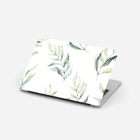 Sticker pour ordinateur portable motif feuilles aquarelle vertes sur fond blanc – Wallnifity®
