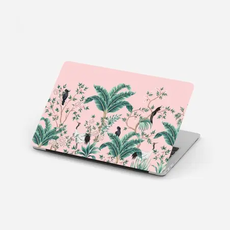 Sticker pour ordinateur portable scène botanique rose aux grues et oiseaux exotiques – Wallnifity®
