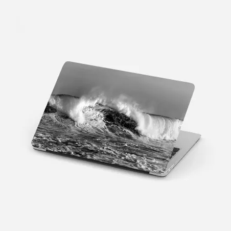 Sticker pour ordinateur portable vague puissante en noir et blanc – Wallnifity®