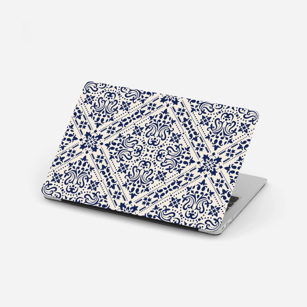Sticker pour ordinateur portable motif damassé bleu marine sur fond crème – Wallnifity®