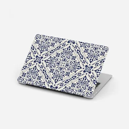 Sticker pour ordinateur portable motif damassé bleu marine sur fond crème – Wallnifity®