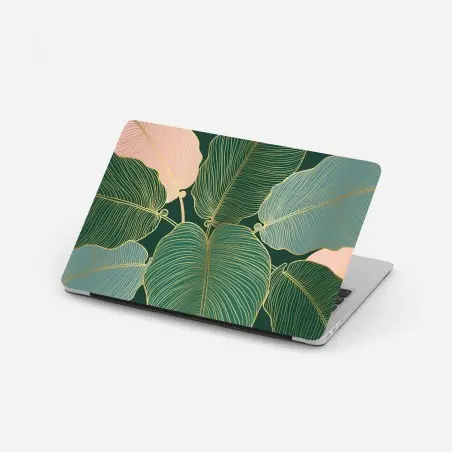 Sticker pour ordinateur portable feuillage tropical doré et pastel – Wallnifity®