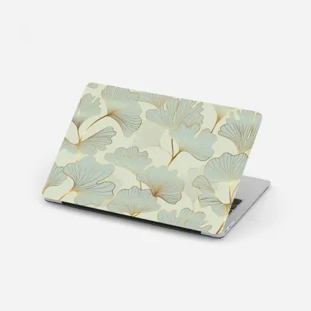 Sticker pour ordinateur portable motif feuilles de ginkgo dorées sur fond pastel – Wallnifity®
