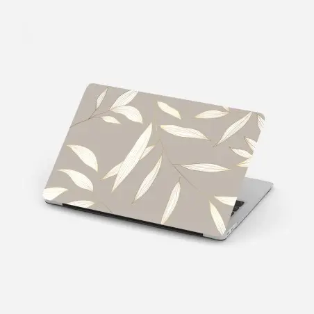 Sticker pour ordinateur portable motif de feuilles dorées sur fond beige – Wallnifity®