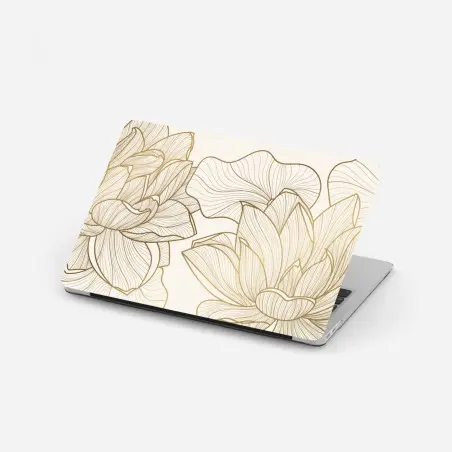 Sticker pour ordinateur portable fleurs de lotus dorées sur fond beige – Wallnifity®