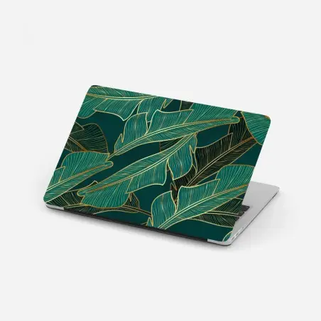 Sticker pour ordinateur portable éclat tropical doré sur fond émeraude – Wallnifity®