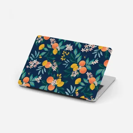Sticker pour ordinateur portable motif botanique d'agrumes sur fond bleu profond – Wallnifity®