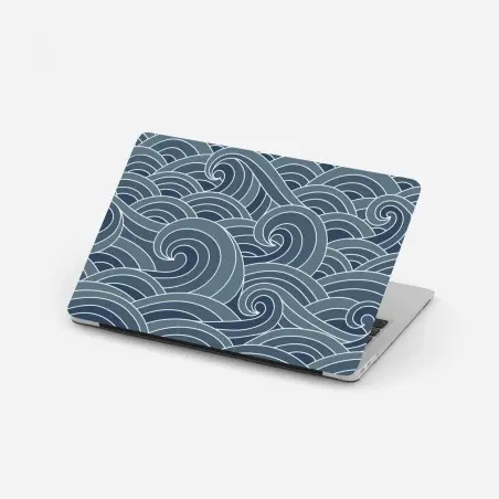 Sticker pour ordinateur portable vagues stylisées japonaises bleu-gris – Wallnifity®
