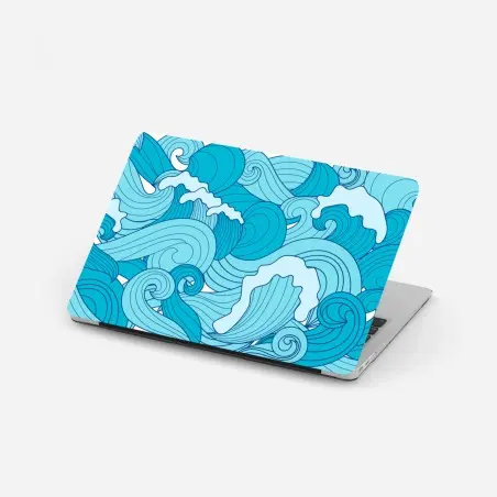 Sticker pour ordinateur portable vagues stylisées en nuances de bleu – Wallnifity®