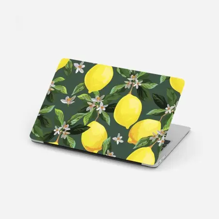 Sticker pour ordinateur portable motif citrons et fleurs sur fond vert – Wallnifity®
