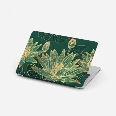 Sticker pour ordinateur portable lotus dorés sur fond vert élégant – Wallnifity®