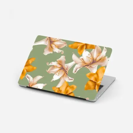 Sticker pour ordinateur portable motif floral de lys orangés sur fond vert sauge – Wallnifity®