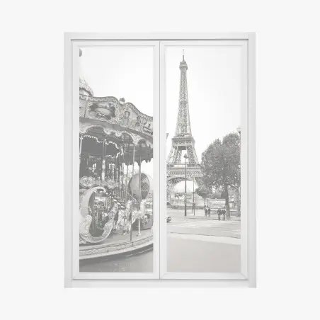 Sticker pour vitres et fenêtres balade parisienne au manège devant la Tour Eiffel – Wallnifity®