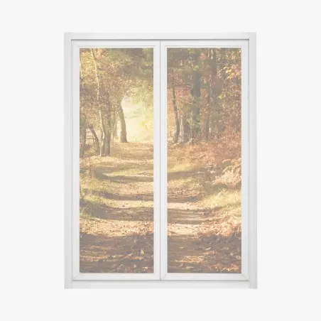 Sticker pour vitres et fenêtres chemin doré en forêt automnale – Wallnifity®